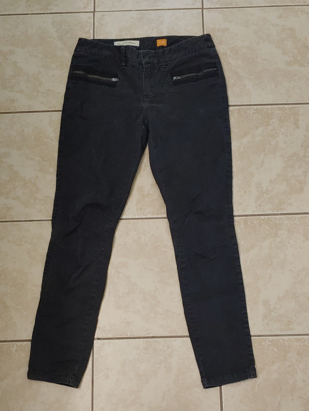 Pilcro Anthropologie Faded Black Trousers Women's 6 Moto Zip Slim Pants